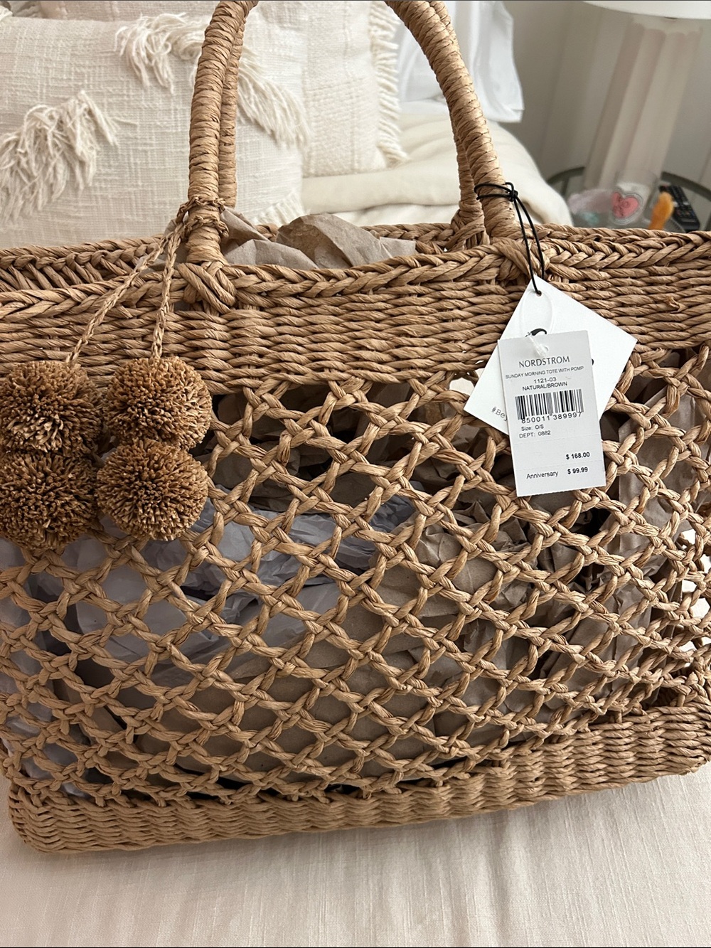 Natural Woven Pom-Tote — Casual Straw Shopper - Picture 4 of 4